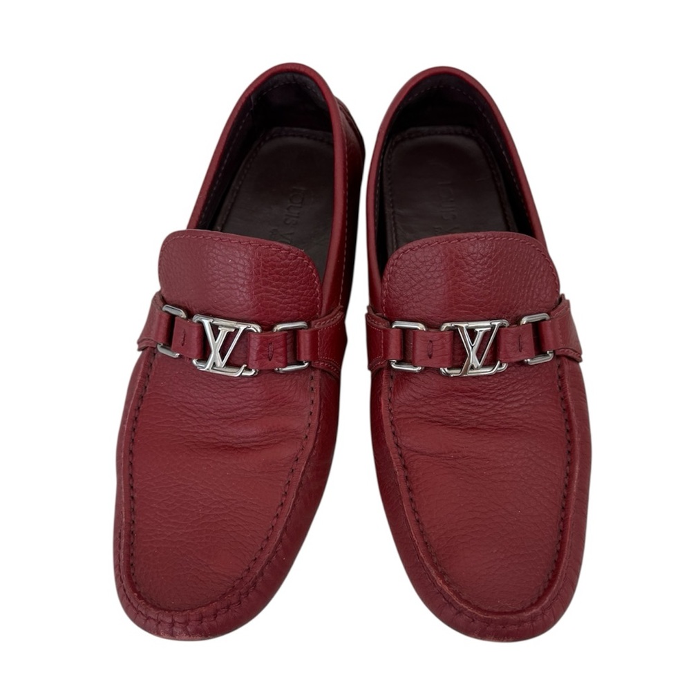 Louis Vuitton 9B Hockenheim driving moccasins red leather luxury silver buckle
